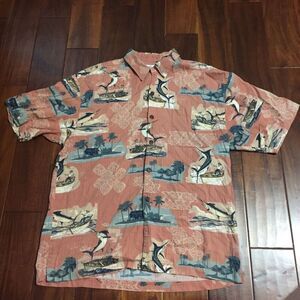 Guy Harvey Aftco Bluewater Button Up Shirt Fish Hawaiian Camp L Marlin Fishing